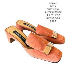 SERGIO ROSS DUSTY ROSE PINK SUEDE LEATHER SLIP ON MULES HEELS SZ. 6/36 $800